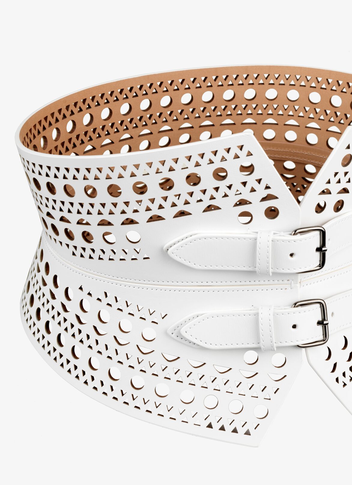 OPENWORK LEATHER CORSET BELT ALAÏA WHITE OPENWORK LEATHER CORSET BELT